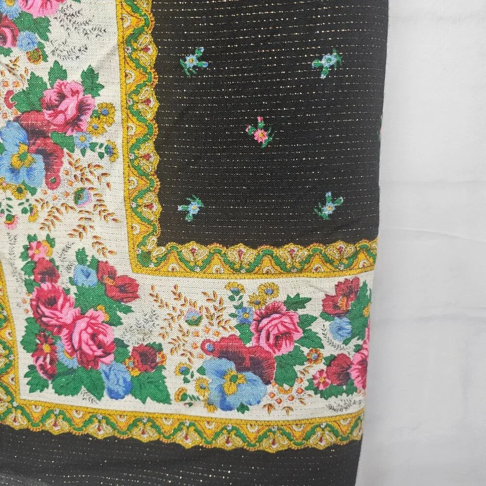Unbranded Scarf Boho Floral Black Pink Metallic Retro Square